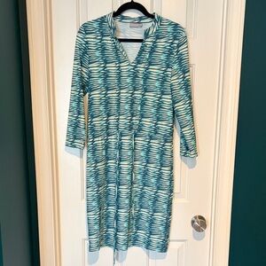 Ellie Kai Teal Graphic V Neck Drawstring Dress | M